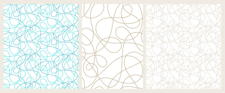 Fun line doodle seamless pattern. Creative abstract Thin Line or Dotted Line drawing background for children or trendy design. Full Vector Texture