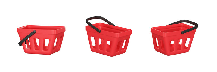 Red shopping basket 3d rendering illustration.