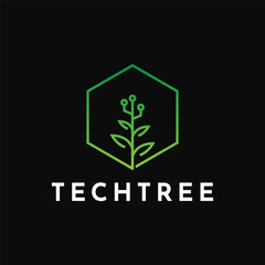 Illustration Vector Graphic Tech Tree Hexagon Minimalist Logo Design Idea