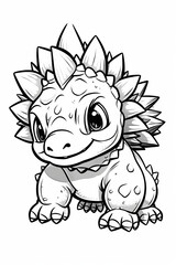 Fototapeta premium Stegosaurus. Dinosaur, cartoon style, kids content. White background. Coloring page. Ai illustration, fantasy digital painting, Generative AI