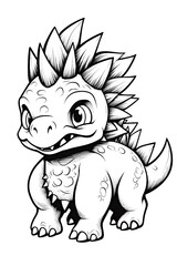 Fototapeta premium Stegosaurus. Dinosaur, cartoon style, kids content. White background. Coloring page. Ai illustration, fantasy digital painting, Generative AI