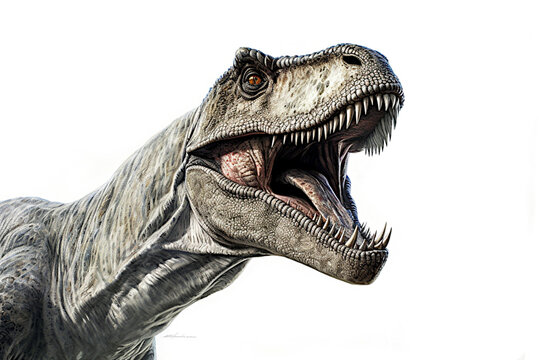 Ceratosaurus. Dinosaur, realistic image. White background. Ai illustration, fantasy digital painting, Generative AI