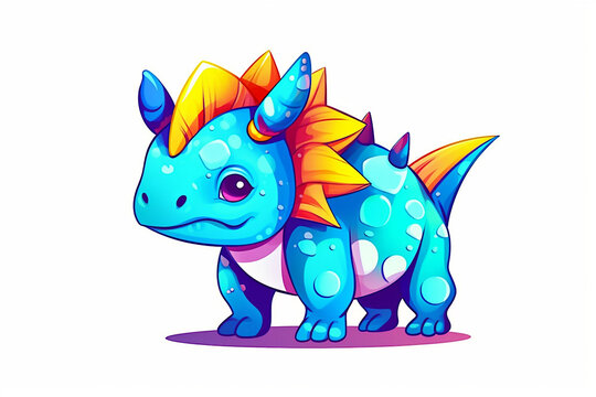 Centrosaurus. Dinosaur, cartoon style, kids content. White background. Ai illustration, fantasy digital painting, Generative AI