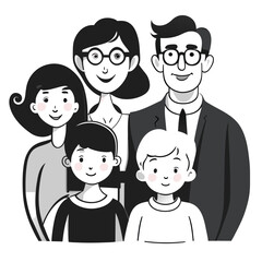 Happy family father  mother and child cute hand drawn pattern vector illustration design line drawing.