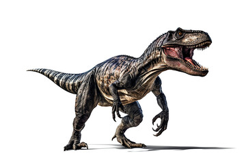 Allosaurus. Dinosaur, realistic image. White background. Ai illustration, fantasy digital painting, Generative AI