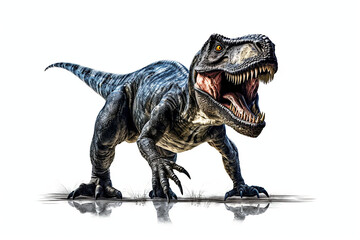 Allosaurus. Dinosaur, realistic image. White background. Ai illustration, fantasy digital painting, Generative AI