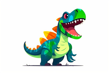 Allosaurus. Dinosaur, cartoon style, kids content. White background. Ai illustration, fantasy digital painting, Generative AI