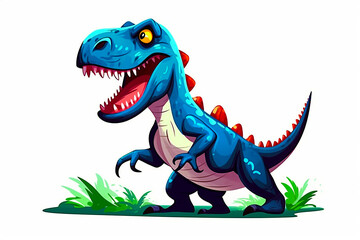 Obraz premium Allosaurus. Dinosaur, cartoon style, kids content. White background. Ai illustration, fantasy digital painting, Generative AI
