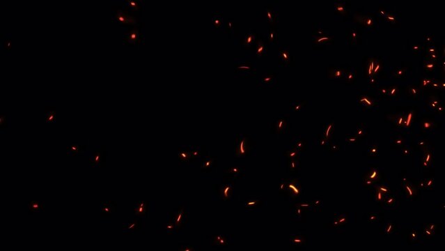 Abstract seamless loop glow fire particles ash sparks rising up animation with transparent alpha channel can be used for overlay your project background. 4K 3D chaotic motion of fiery orange glowing f