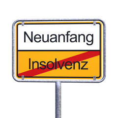 Illustration - Ortsschild - Ortstafel - Insolvenz - Neuanfang - Freisteller - Freigestellt