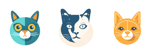 set of cat logo pet animal