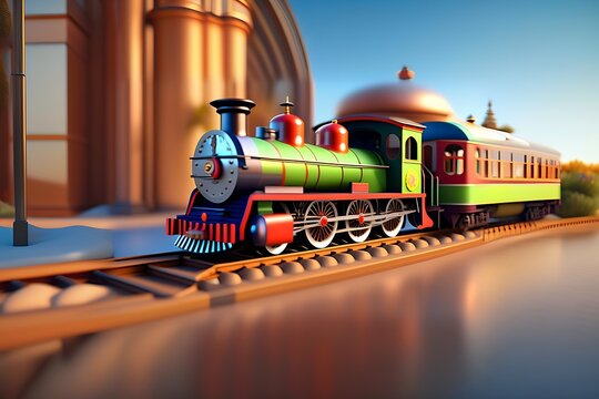 a toy train, a 3D render, environmental art generative ai