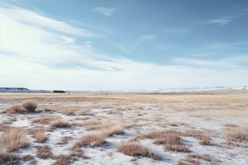 Fototapeta na wymiar A landscape photograph featuring a vast expanse of empty space, such as a desert field. Generative AI