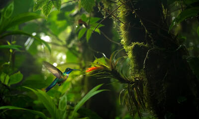 Naklejka na ściany i meble Hummingbird in the rain forest of Costa Rica