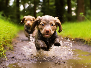 Junghunde beim Spielspaß im Wasser