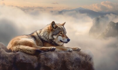 Fototapeta premium Wild wolfs in nature wilderness. Created with Generative AI technology.