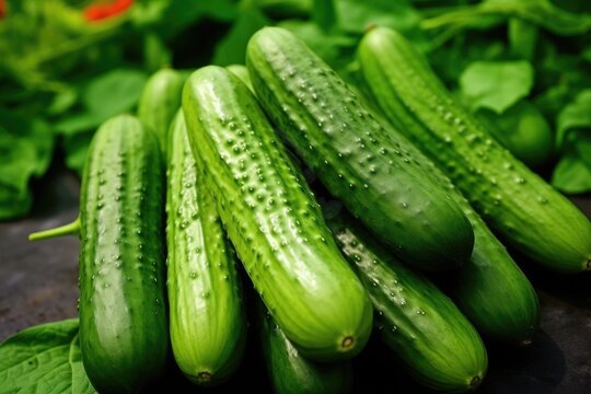 Harvesting of cucumbers plants. Generative AI