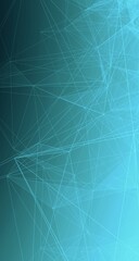 Blue cyan gradient vertical web banner background. Fantasy abstract technology, engineering and science wallpaper with particles and plexus connected lines. Wireframe 3D illustration and copy space