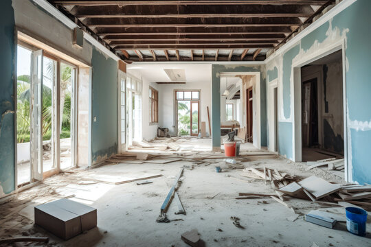 Renovation of the interior of a house, house under renovation. Generative ai