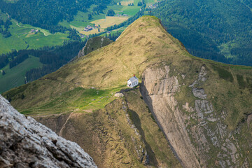 Mount Pilatus in Kanton Lucerne Switzerland. Wide-angle panorama, sunny summer day