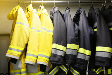 Fire fighter on oil and gas industry, successful firefighter at work , Fire suit for fighter with fire and suit for protect fire fighter, Security team when fire case.