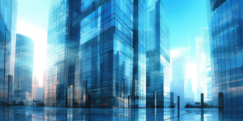 Fototapeta na wymiar View of modern corporate office buildings. Generative AI