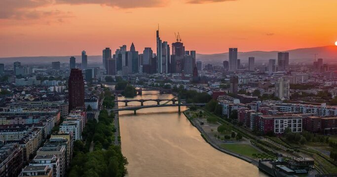 sunset over frankfurt skyline