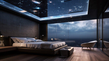 Futuristic high tech technology bedroom design, generative ai