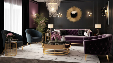 Contemporary Glamour luxury room design, generative ai