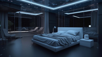 Futuristic high tech technology bedroom design, generative ai