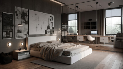 Futuristic high tech technology bedroom design, generative ai