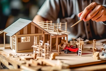 A man designs a model of a house. Generative AI