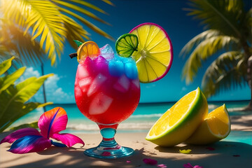 Photo tropical cocktail. Generative AI