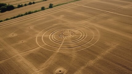 mysterious crop circles on fields made by aliens. Generative AI