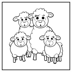 Sheep Family Coloring Book Page Cartoon Ilustration