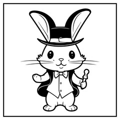 Magical Rabbit Coloring Book Page Cartoon Ilustration