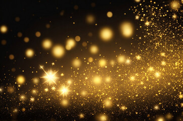 Yellow abstract bokeh made from Christmas lights on black isolated background. Holiday concept,...