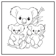 Obraz na płótnie Canvas Koala Family Coloring Book Page Cartoon Ilustration