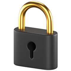 3d icon of a black and gold padlock with a keyhole in the center
 - obrazy, fototapety, plakaty