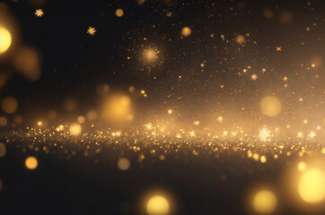 Yellow abstract bokeh made from Christmas lights on black isolated background. Holiday concept, blur bokeh.