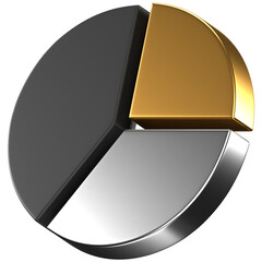 3d icons of a gold silver and black pie chart