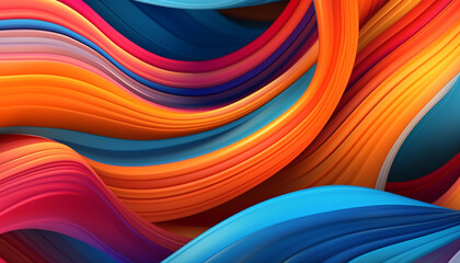 Immerse yourself in the vibrant world of an abstract background featuring bright 3D wavy lines in captivating blue, orange, and purple hues.