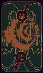 Tarot card back design. Mars, astrological symbol. Reverse side
