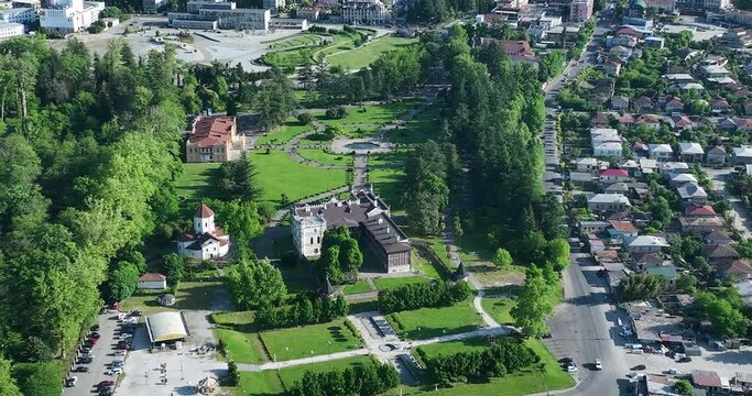Aerial view of Dadiani Palace in the center of Zugdidi city. Georgia
