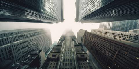 Fototapeta na wymiar View from below of modern corporate office buildings. Generative AI