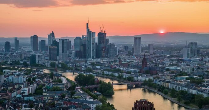 sunset over frankfurt skyline