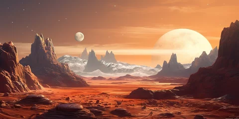 Fototapete Bordeaux AI Generated. AI Generative. Mars planet landscape surface galaxy space future view scene. Comics illustration style. Graphic Art