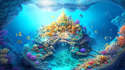 Fototapeta na wymiar Isometric Fantasy Underwater Kingdom