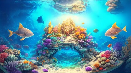 Fototapeta na wymiar Isometric Fantasy Underwater Kingdom
