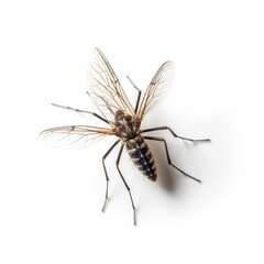 Fototapeta na wymiar Dangerous Zika virus aedes aegypti mosquito on white background, AI generated.